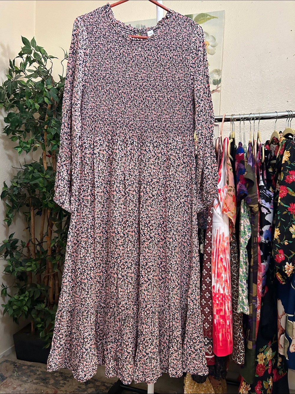 Old Navy Pink and Black Floral Maxi Dress